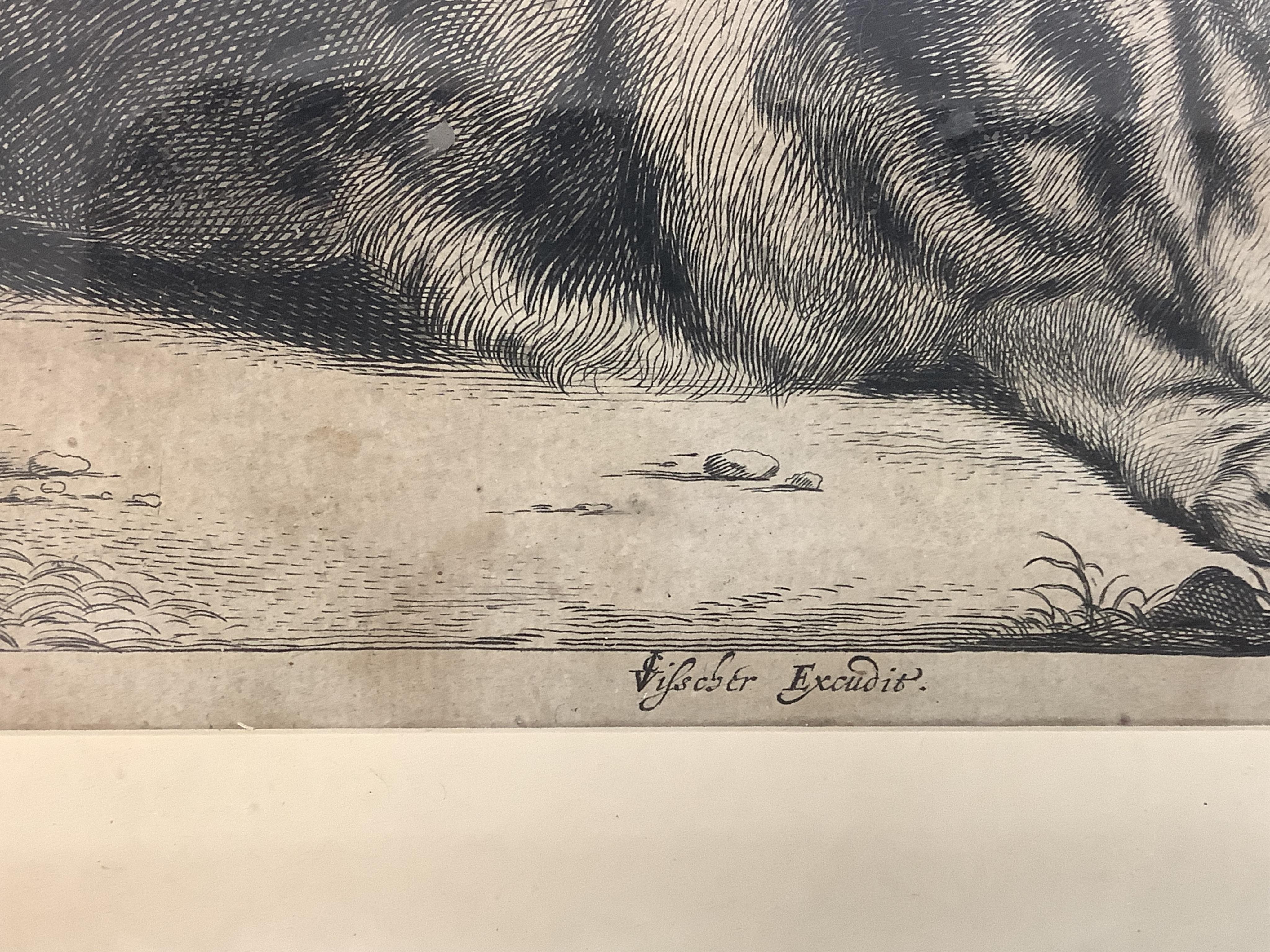 After Cornelis Visscher (Dutch, 1629-1658), 'The Large Cat', signed in the plate, engraving, 14.5 x 18.5cm